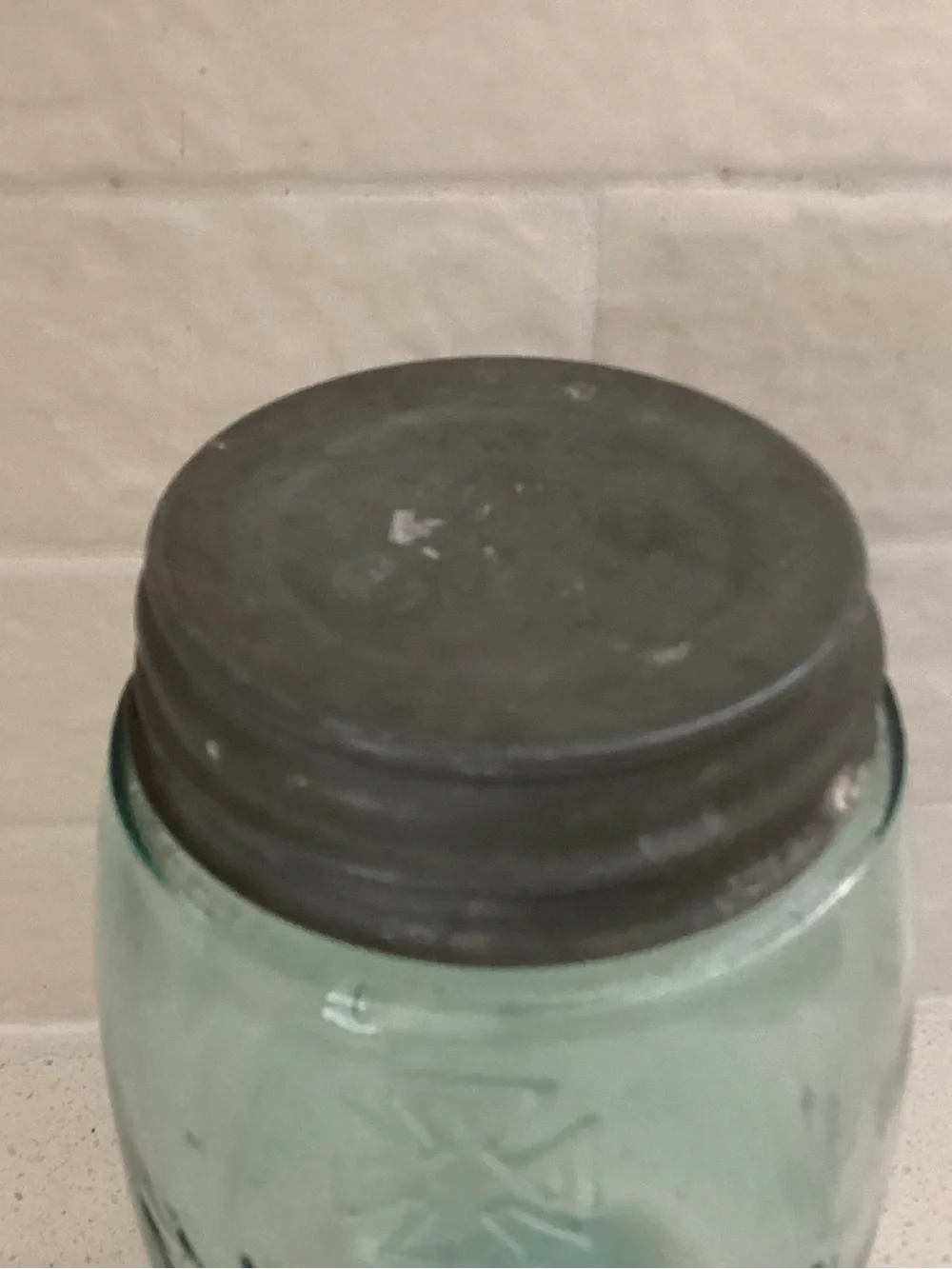 Antique “HERO CROSS” Aqua Blue glass Mason canning jar dating back to 19thC